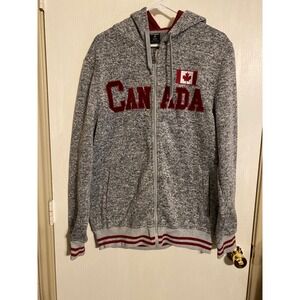 River Wear Canada Full Zip Hoodie Gray Marled Chenille Lettering Mens XL 0515